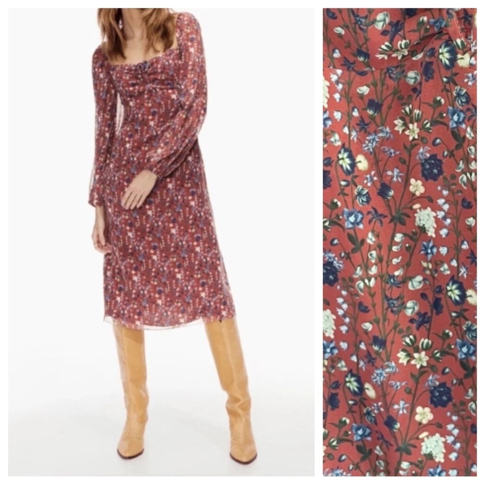 Aritzia Wilfred Jacqueline Babydoll Floral Print Midi Dress Size 8 26990